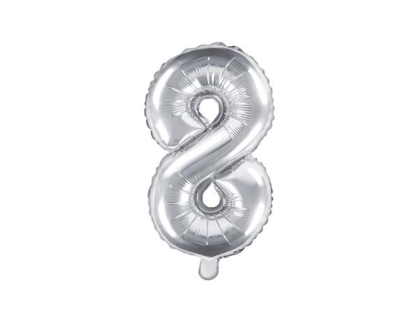 Foil Balloon Number ''8'', 35cm, silver