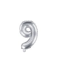 Foil Balloon Number ''9'', 35cm, silver