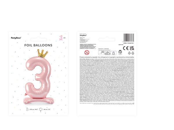  Standing foil balloon Number ''3'' , 84 cm, light pink