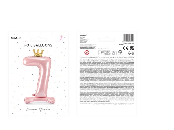 Standing foil balloon Number ''7'' , 84 cm, light pink