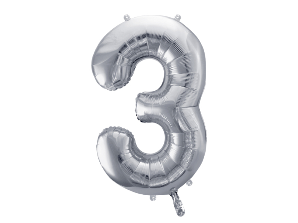 Foil Balloon Number ''3'', 86cm, silver