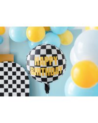 Foil balloon Checkered flag Happy Birthday, 45 cm, mix