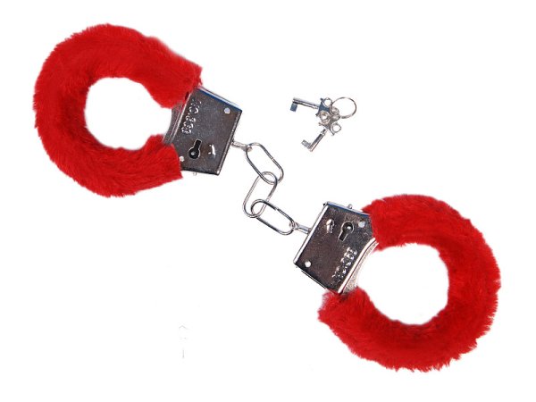 Handcuffs with fur, red