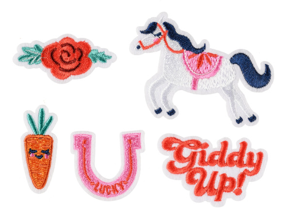 Iron on patches Giddy up, mix, 2-7x3.5-7 cm (1 pkt / 5 pc.)