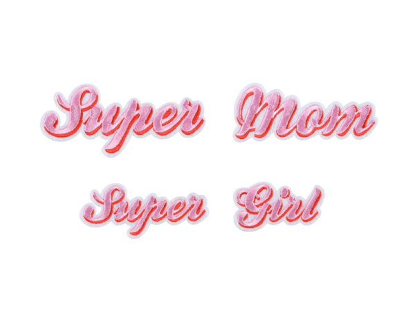 Iron on patches Supermom, mix, 14x3.5-19.5x5 cm (1 pkt / 2 pc.)