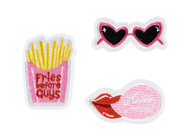 Iron on patches Kiss me, mix, 4.5-6.5x3-6 cm (1 pkt / 3 pc.)