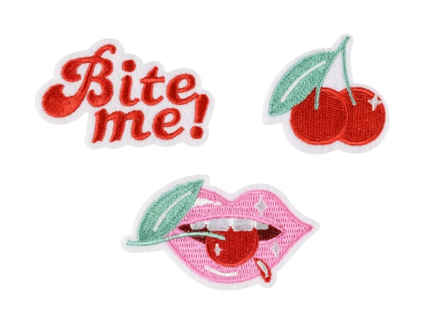 Iron on patches Bite me, mix, 4-4.5x4.5-7 cm (1 pkt / 3 pc.)