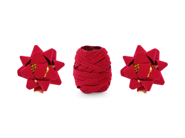 Set of velor ribbons and rosettes, red, mix (1 pkt / 3 pc.)