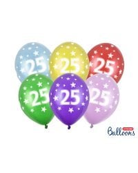 Balloons 30cm, 25th Birthday, Metallic Mix (1 pkt / 6 pc.)