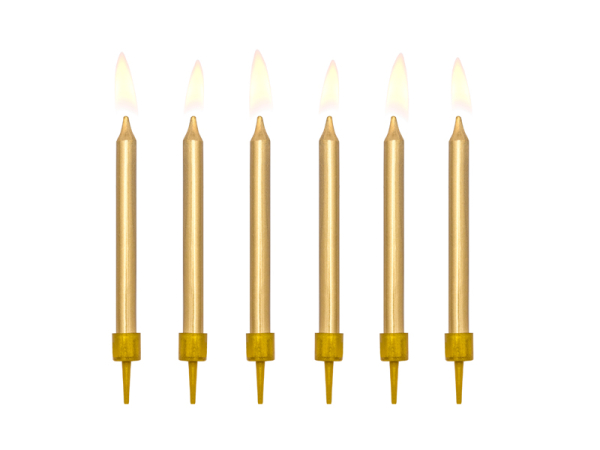 Birthday candles, plain, gold, 6cm (1 pkt / 6 pc.)