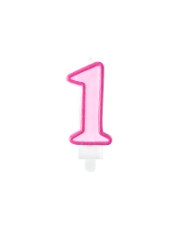 Birthday candle Number 1, pink, 7cm