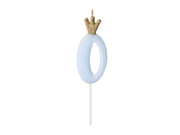 Birthday candle Number 0, light blue, 9.5cm