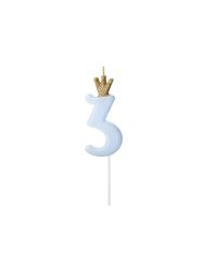 Birthday candle Number 3, light blue, 9.5cm
