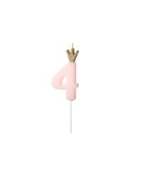 Birthday candle Number 4, light pink, 9.5cm