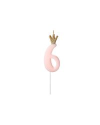 Birthday candle Number 6, light pink, 9.5cm