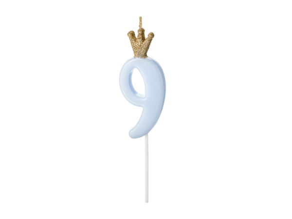 Birthday candle Number 9, light blue, 9.5cm