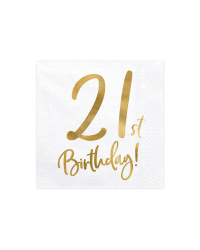 Napkins 21st Birthday, white, 33x33cm (1 pkt / 20 pc.)