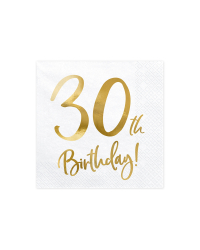 Napkins 30th Birthday, white, 33x33cm (1 pkt / 20 pc.)