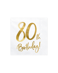 Napkins 80th Birthday, white, 33x33cm (1 pkt / 20 pc.)