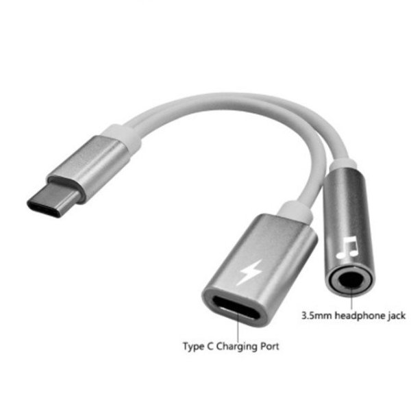 RoGer AD15685 3.5 mm на USB-C Аудио Адаптер для Телефонов + Зарядка Серебряный