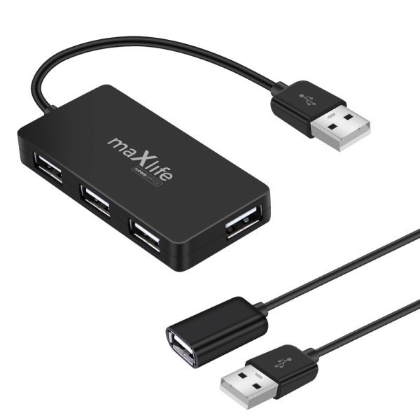 Maxlife Home Office USB 2.0 USB - 4x USB 0,15 m black + кабель 1,5 m Hub