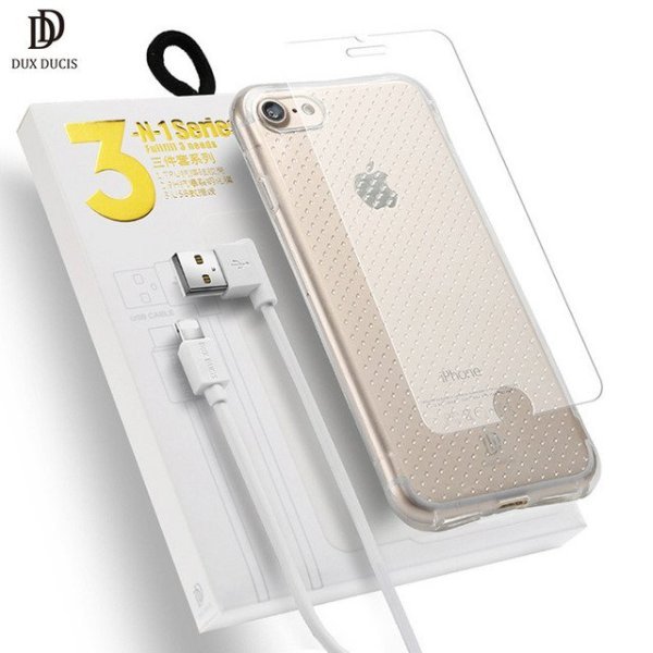 Dux Ducis 3 in 1 Set / Силиконовый чехол 0.3 mm / Защитное стекло 9H / Micro USB Кабель 90 cm / Для Huawei P10 Lite