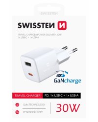 Swissten GaN Mini зарядное устройство USB-C / USB / PD 30W