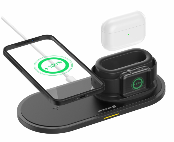 Swissten 3в1 15W Беспроводное зарядное устройство для iPhone / Apple Watch / Airpods Pro