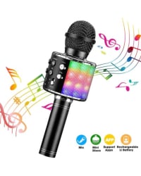 RoGer Bluetooth Микрофон Караоке с Колонкой / 2x 5W / Aux / USB / MicroSD / RGB / Черный