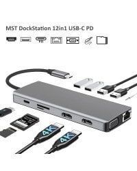 RoGer MST Dock Station 12in1 Lite Док станция для портативного компьютера USB-C на 2x HDMI / 4x USB3.0 / SD/TF / VGA / LAN