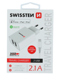 Swissten Smart IC Зарядное устройство 2x USB 2.1A c проводом Lightning MFI 1.2 m