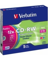 Verbatim Матрицы CD-RW SERL 700 MB 8x-12X Colour, 5 Pack Slim