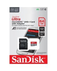 Sandisk Ultra Android microSDXC 64GB 140MB/s A1 Cl.10 UHS-I Карта памяти + Адаптер