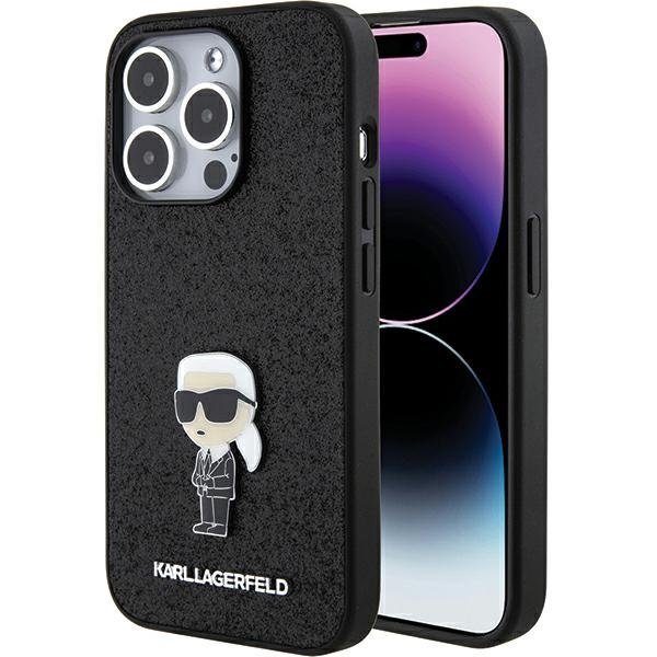 Karl Lagerfeld Fixed Glitter Ikonik Logo Metal Pin Back Case Защитный Чехол для Apple iPhone 15 Pro