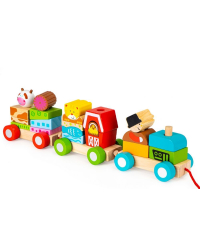 EcoToys Деревянный игрушечный поезд с деревянными кубиками
