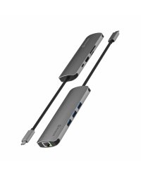 Разветвитель Swissten USB-C 8in1 с 3X USB 3.0 / 1X USB-C Power Delivery / 1X microSD / 1X SD / 1x HDMI 4K / 1x LAN RJ45 / Алюминиевый корпус