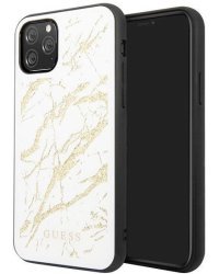 Guess GUHCN65MGGWH Marble Glass Back Case Чехол для Apple iPhone 11 Pro Max White