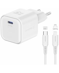 Swissten 3арядное устройство GaN USB-C 20W PD + Kабель для передачи данных USB-C - Lightning 1.2m