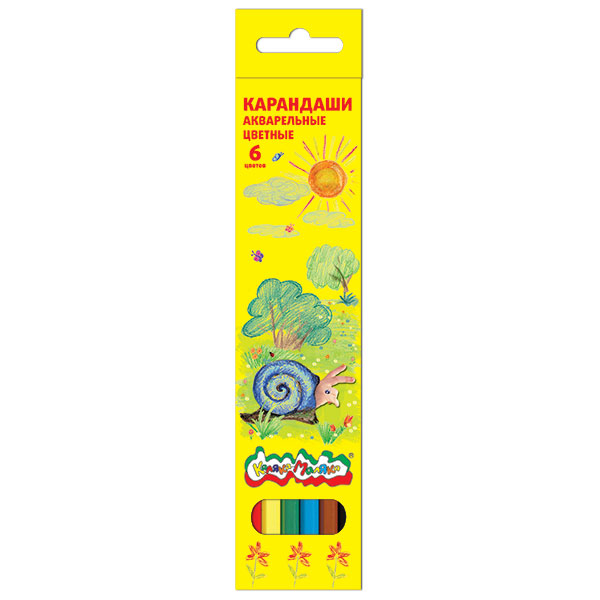 Карандаши цветные акварельные Каляка-Маляка шестигранные с заточкой (6 цветов)