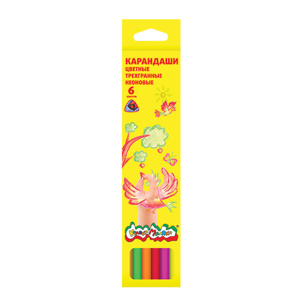 Карандаши цветные неоновые Каляка-Маляка трехгранные с заточкой (6 цветов)