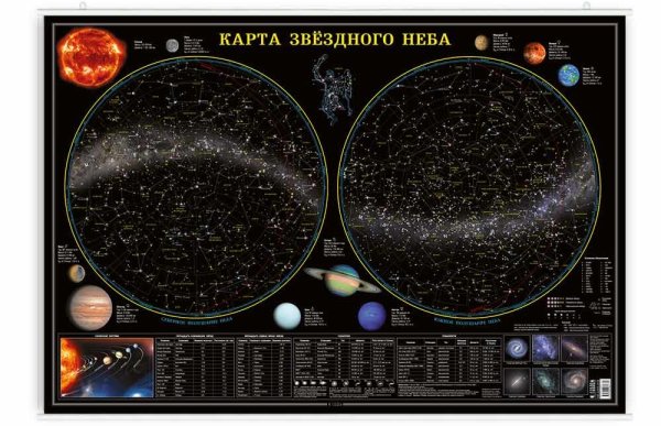 Карта настенная на рейках &quot;Звездное небо, планеты&quot;, 101x69 см (ламинированная)