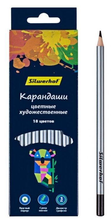 Карандаши цветные Silwerhof &quot;Цветландия&quot;, супермягкий грифель, 18 цветов