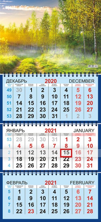 Календарь трёхблочный (квартальный) на 2021 год &quot;Природа&quot;