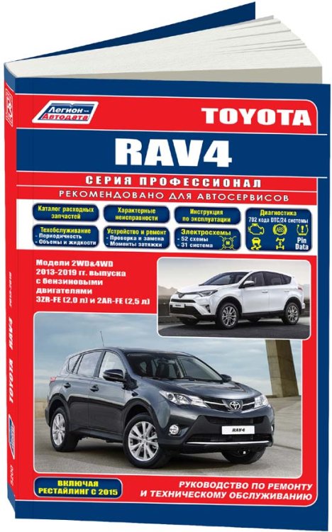 Книга Toyota Rav4 2013-2019, рестайлинг 2015 бензин, каталог запчастей, электросхемы. Руководство по ремонту и эксплуатации автомобиля