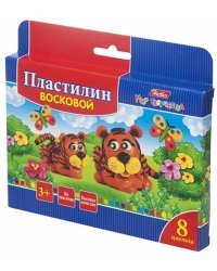 Пластилин восковой Забавные зверята, 8 цветов, со стеком