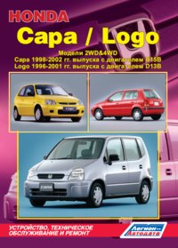 Honda Capa / Logo. Модели 2WD&amp;4WD: Capa 1998-2002 гг. выпуска с двигателем D15B (1,5 л), Logo 1996-2001 гг. выпуска с двигателем D13B (1,3 л). Устройство, техническое обслуживание и ремонт