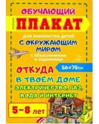 Откуда в твоем доме электричество, газ, вода и интернет. Обучающий плакат-раскраска для детей 5-8 л.