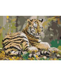 Холст с красками &quot;Рисование по номерам. Тигр в осеннем лесу&quot;, 22х30 см