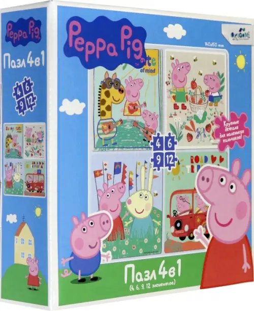 Пазл 4 в 1. Peppa Pig. Солнечная прогулка, 4, 6, 9, 12 элементов