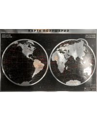 Интерьерная карта Мира (полушарий), физическая (silver)